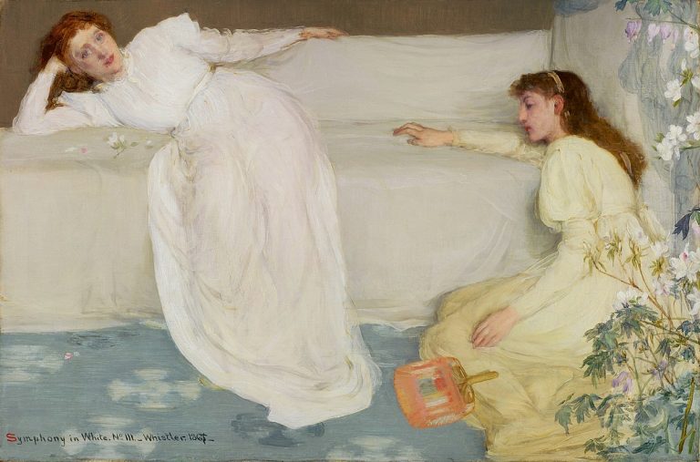 music and art: James Abbott McNeill Whistler, Symphony in White, No. 3,  Barber Institute of Fine Arts, Birmingham, UK.
