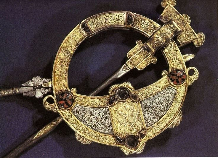 Medieval Irish Art: The Tara brooch, 8th century CE, gilt bronze, gold, silver, amber, glass, National Museum of Ireland, Dublin, Ireland. 