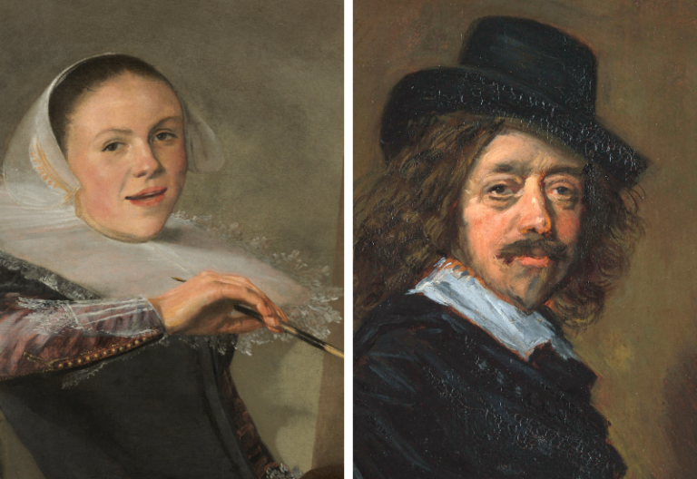 Works Misattributed to Men: Left: Judith Leyster: Self-Portrait, 1630, National Gallery of Art, Washington, DC, USA. Detail; Right: Copy of Frans Hals’ Self-Portrait, 1650s, The Metropolitan Museum of Art, New York, NY, USA. Detail.
