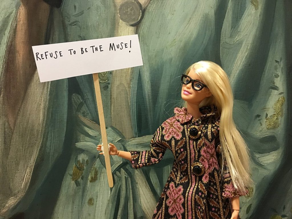 Art Activist Barbie. 'Mutti : the greatest supporter of AAB’s campaign and maker of the fabulous AAB vintage wardrobe. The coat worn in this, AAB’s banner photograph, was made by Mutti in the 1970s.' @BarbieReports.