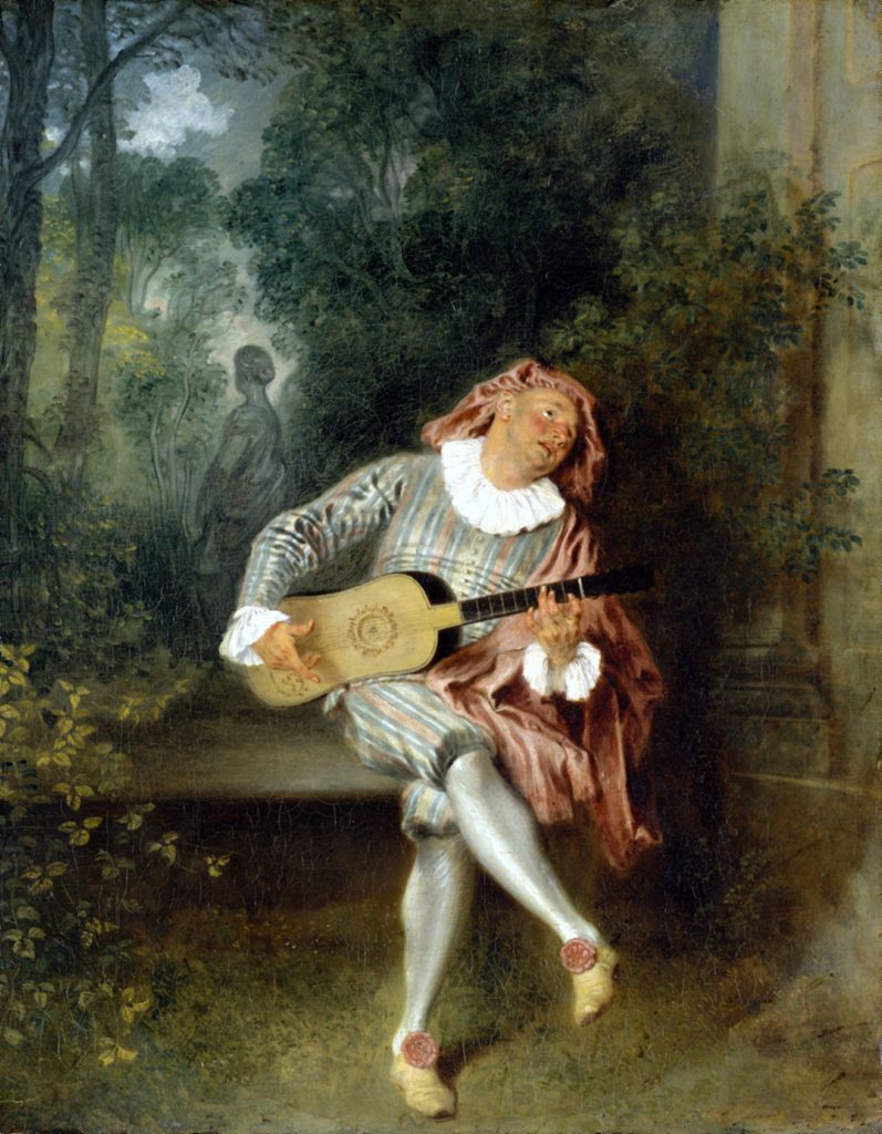 Commedia dell'arte characters: Antoine Watteau, Mezzetin, 1718-20, Metropolitan Museum of Art, New York, NY, USA.