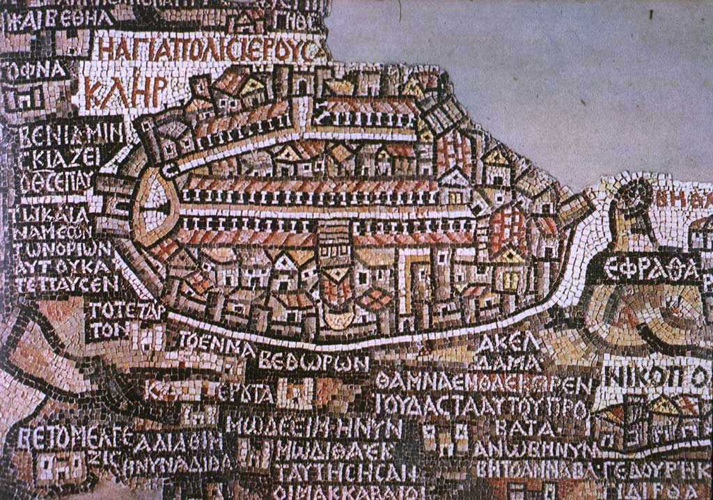 Madaba mosaic map, 6th century CE, Church of Saint George, Jericho, Palestine. 
