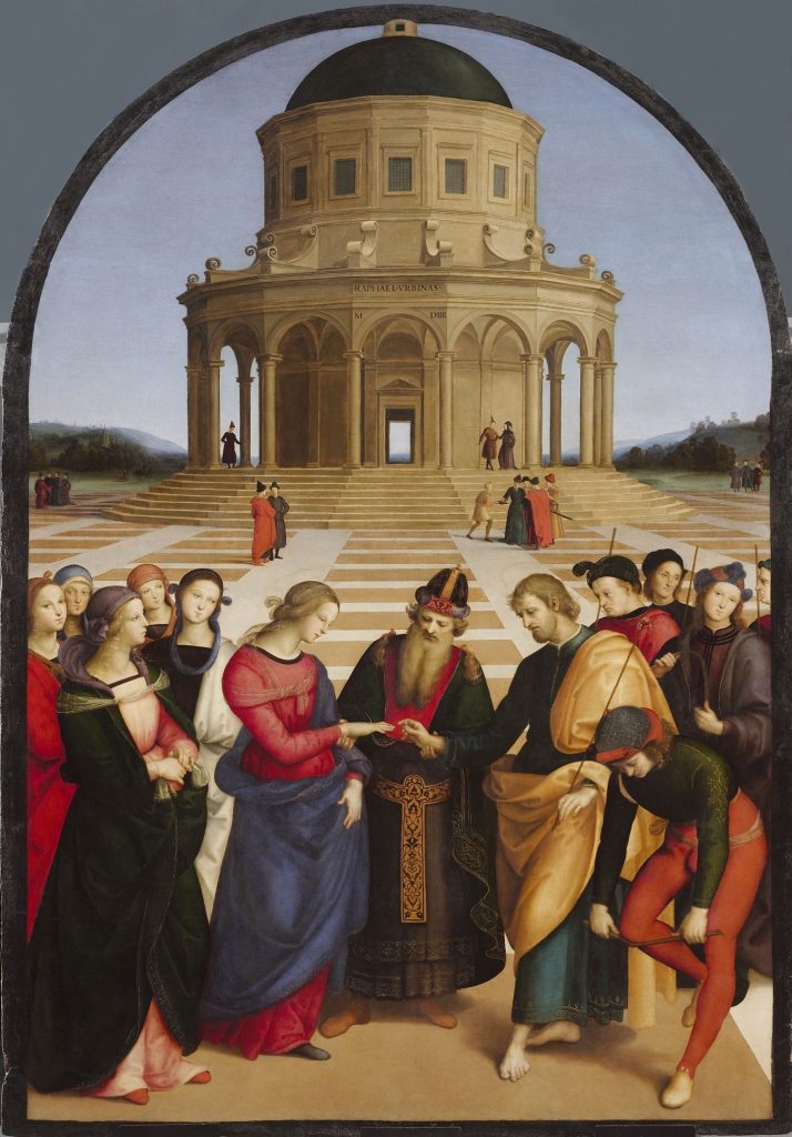 The Marriage of the Virgin. Raphael, The Marriage of the Virgin, 1504, Pinacoteca di Brera, Milan, Italy. 