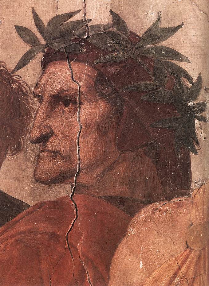 Raphael, Dante's portrait in Disputa del Sacramento, 1505, Vatican Museums, Vatican. 