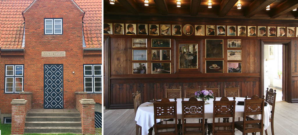 Left: Photo of the exterior of Skagens Museum. Author's photo. Right: Photo of the famous dining room brought from Brøndums Hotel, Skagens, Denmark. Scanmagazine.