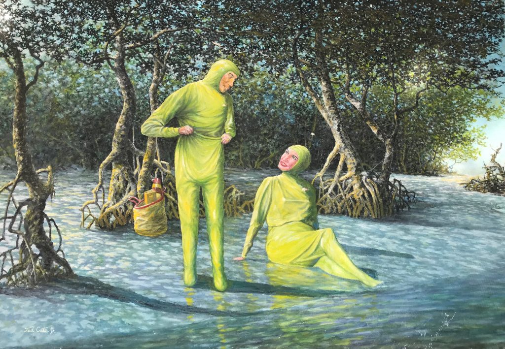 Ted Cate Jr., Swamp Picnic, oil on art board, Museum of Bad Art.