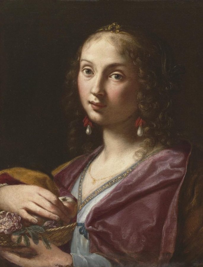 Elisabetta Sirani, Signora Ortensia Leoni Cordini as Saint Dorothy, 1661, Chazen Museum of Art; The University of Wisconsin-Madison, Madison, WI, USA. ArtHerstory.