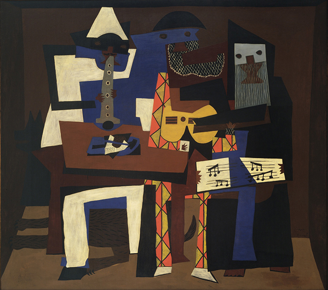 Commedia dell'arte characters Pablo Picasso, The Three Musicians, 1921, Museum of Modern Art, New York, NY, USA.