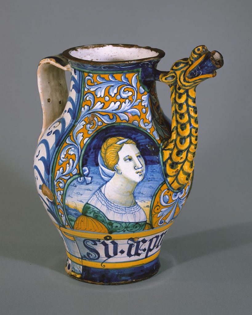 Apothecary jar (orciuolo), 1520, Italian, Castelli, Maiolica technique, 24.9 cm, Metropolitan Museum of Art, New York, NY, USA. 