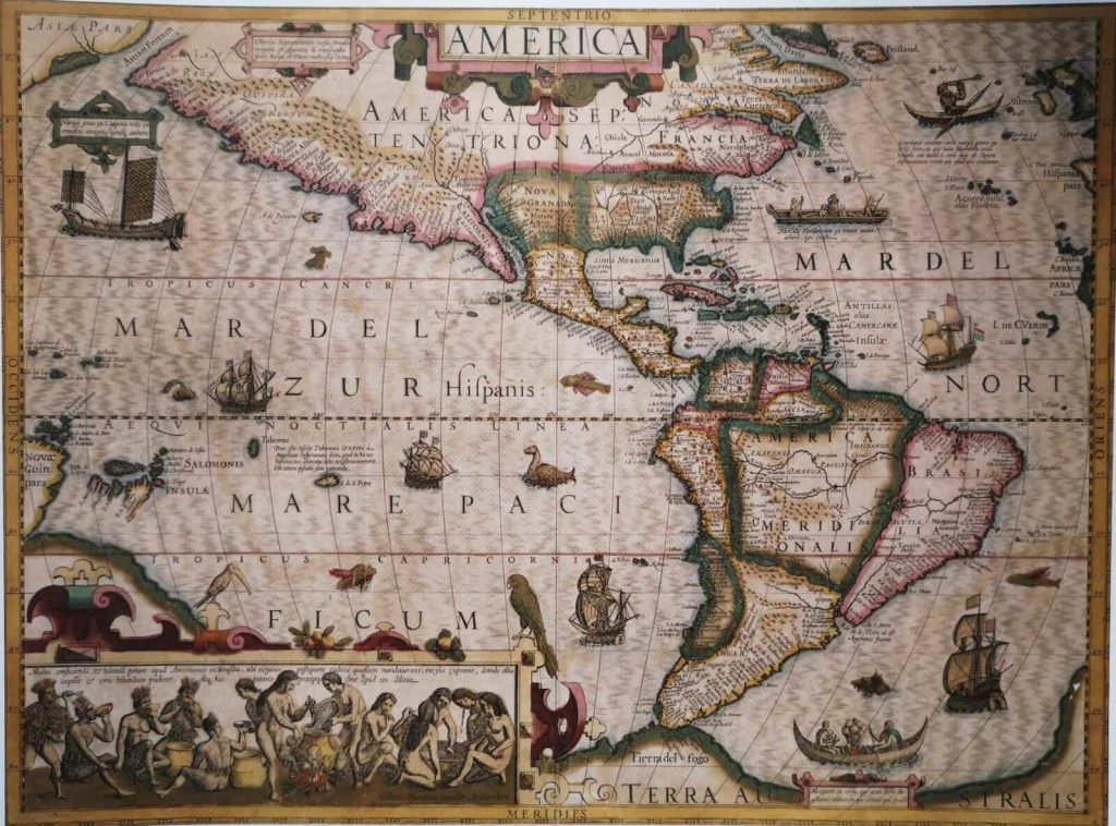 Gerard Mercator, America in Hondius Atlas, 1595. Copy from 1614, Amsterdam. Michael Swift, Carte del Mondo.