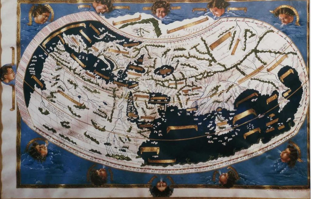 Reconstruction of a Ptolemaic map, 15th century. Michael Swift, Carte del Mondo.