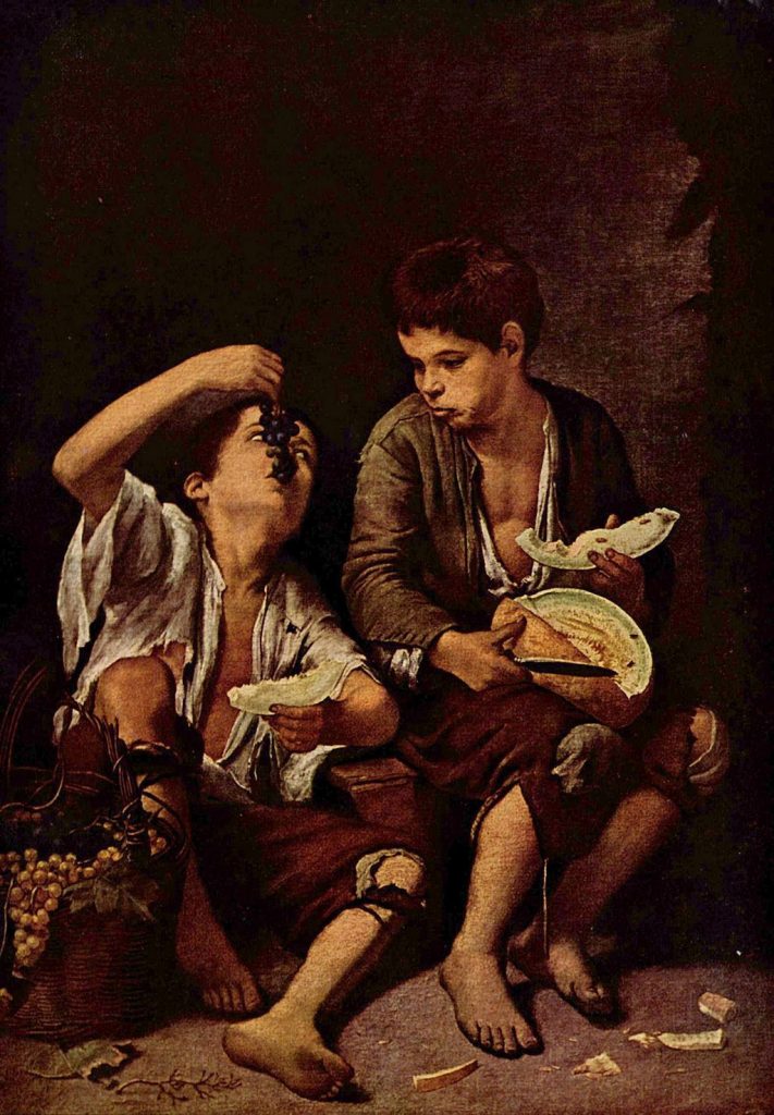 Murillo Seville, Bartolomé Esteban Murillo, Two Children Eating a Melon and Grapes, c. 1650, Alte Pinakothek, Munich, Germany.