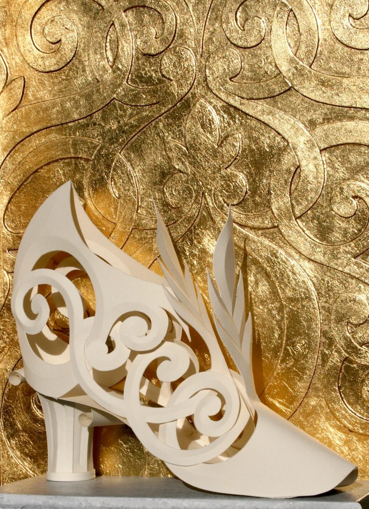 Dan Maier, Baroque Shoe, sculpted in paper. Shoe series made for the Royal Caribbean International Cruise liners. Dan Maier/Extraordinary Design. 