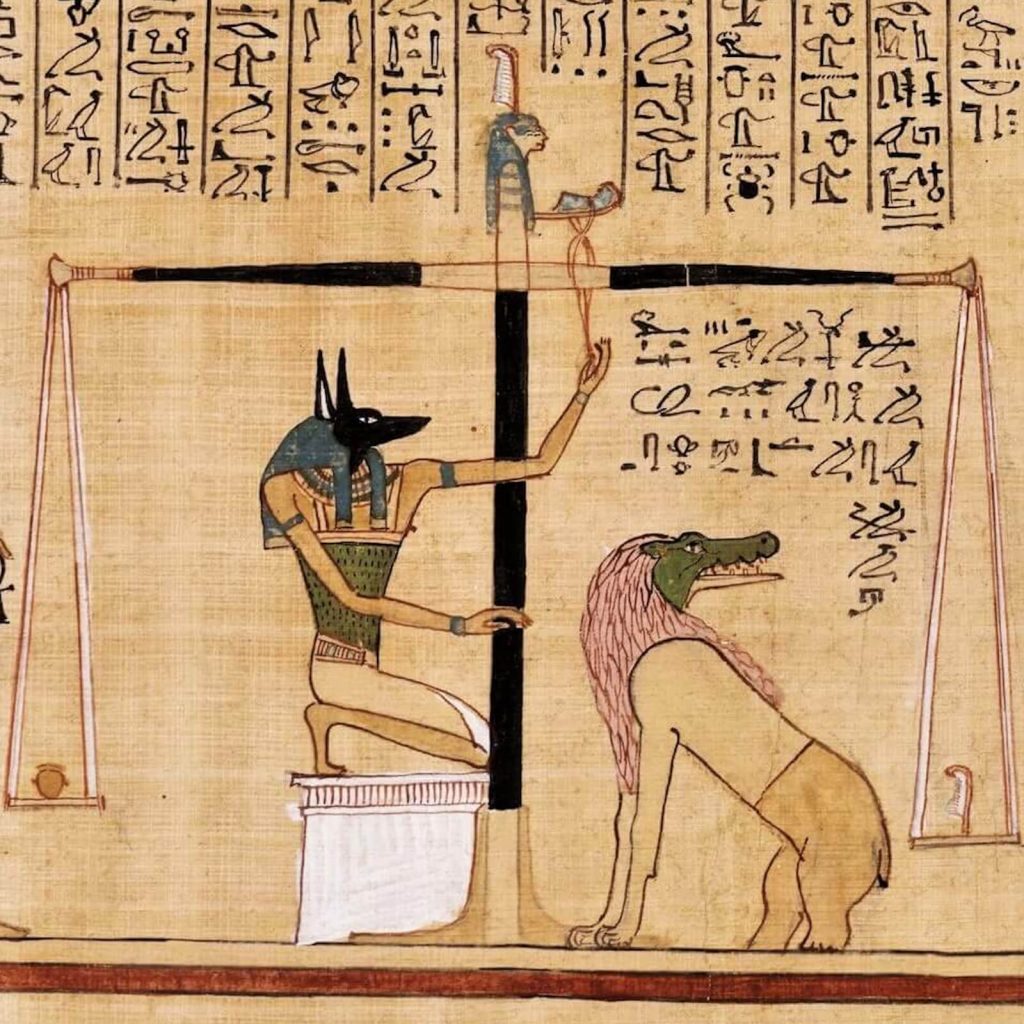 Judgement Scene from Book of the Dead of Hunefer, New Kingdom, Dynasty 19, ca 1290-80 BCE, British Museum, London, UK. Enlarged Detail. of Balance Scale.