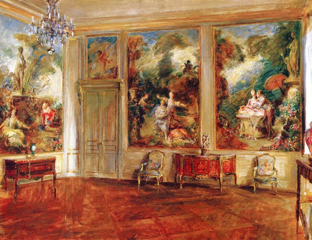 Paintings of exquisite palace interiors: Walter Gay, The Fragonard Room, ca. 1926, The Frick Pittsburgh, Pittsburgh, PA, USA.