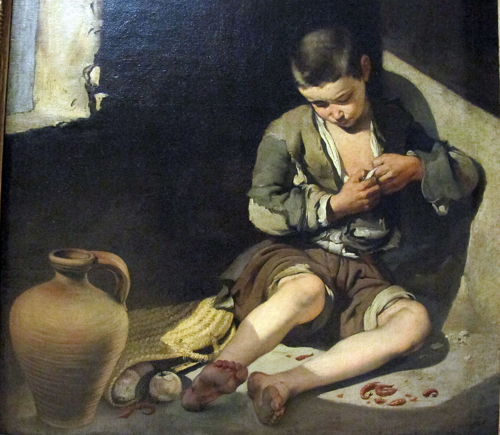 Murillo Seville, Bartolomé Esteban Murillo, The Young Beggar, 1645-1650, Louvre Museum, Paris, France. Photo by Sailko, Wikimedia Commons.