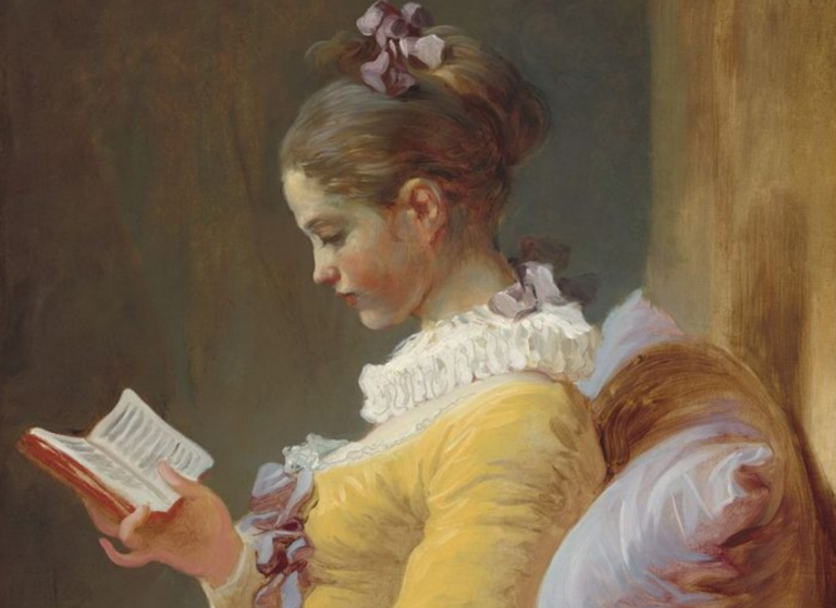 Reading in art: Jean-Honoré Fragonard, A Young Girl Reading, 1769, National Gallery of Art, Washington, DC, USA. Detail.
