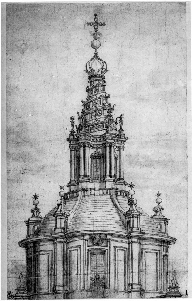 Domenico Barrière (?), Lantern from Saint Ivo at La Sapienza, ca. 1655, Kunstbibliothek, Berlin, Germany. 