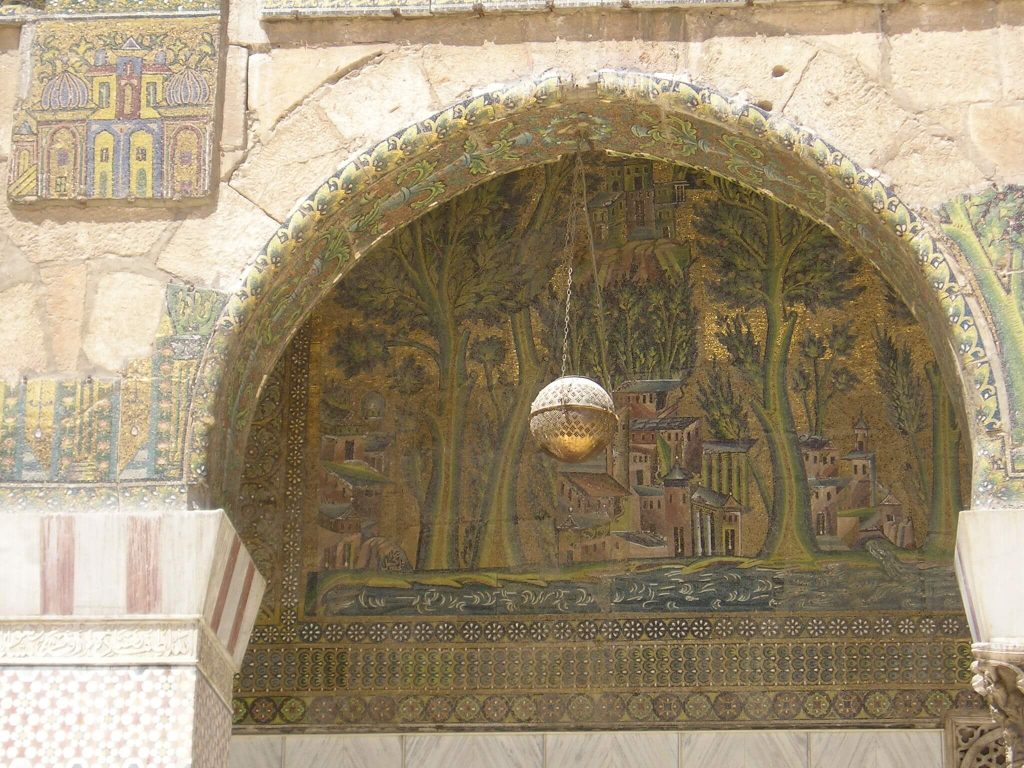 Umayyad mosaics at the Great Mosque of Damascus, 708-715 CE, Damascus, Syria. Wikipedia Commons.