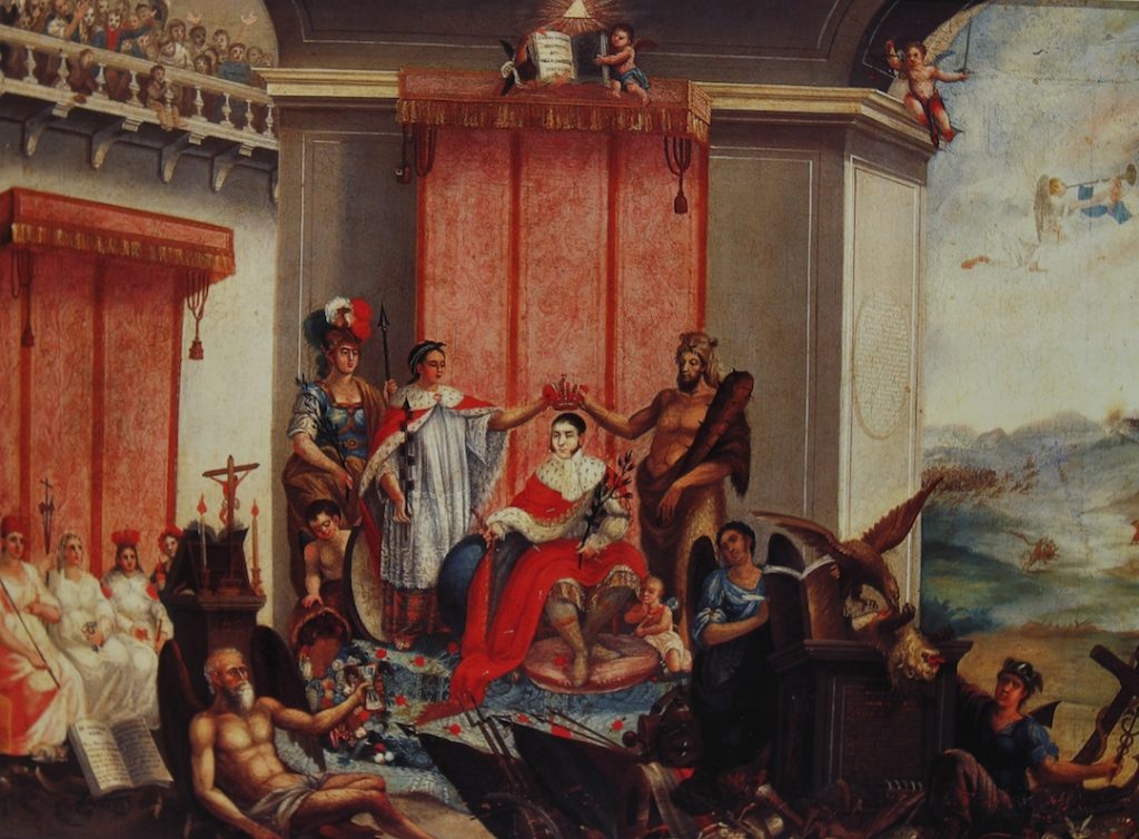 José Ignacio Paz (attributed), Allegory of Iturbide’s coronation, 1822, National Museum of History, Mexico City, Mexico. traveling artists mexico. 