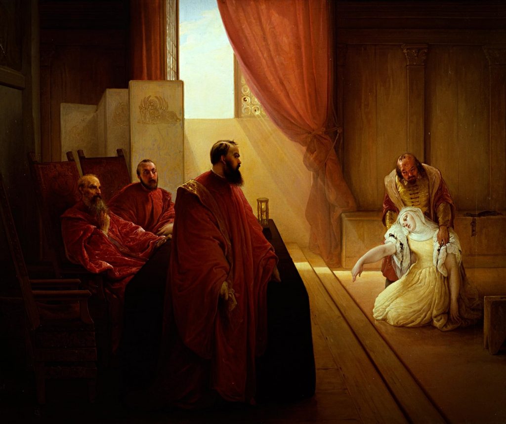 Francesco Hayez, Valenza Gradenigo before the Inquisition, 1835, Venice, Gallerie di Piazza Scala, Milan, Italy.