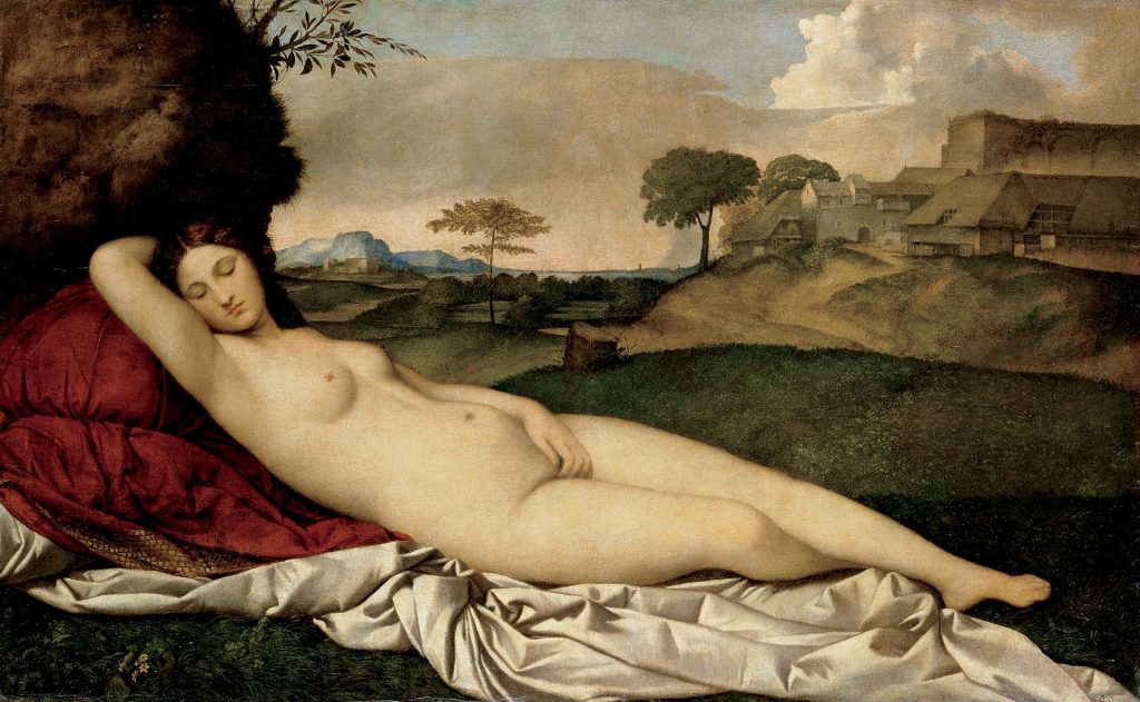 Giorgione, Sleeping Venus, 1510, Gemäldegalerie Alte Meister, Dresden, Germany. painters of the Venetian Renaissance.