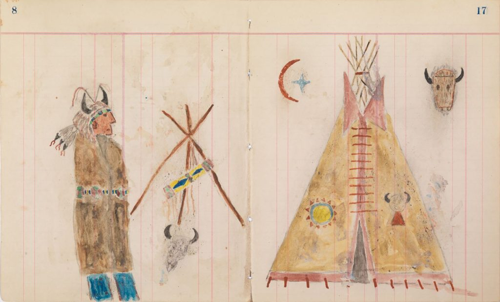 He Nupa Wanica, Hunkpapa Lakota, c1920, Native American Ledger Art