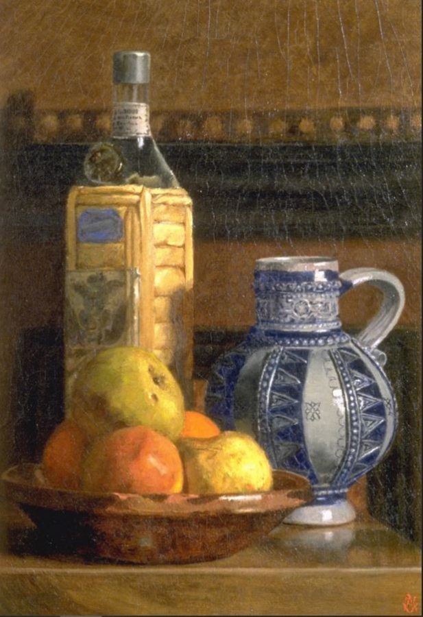 Lucky star May Alcott Nieriker, Fruits and bottle, 1877, Orchard House, Concord, Massachusetts