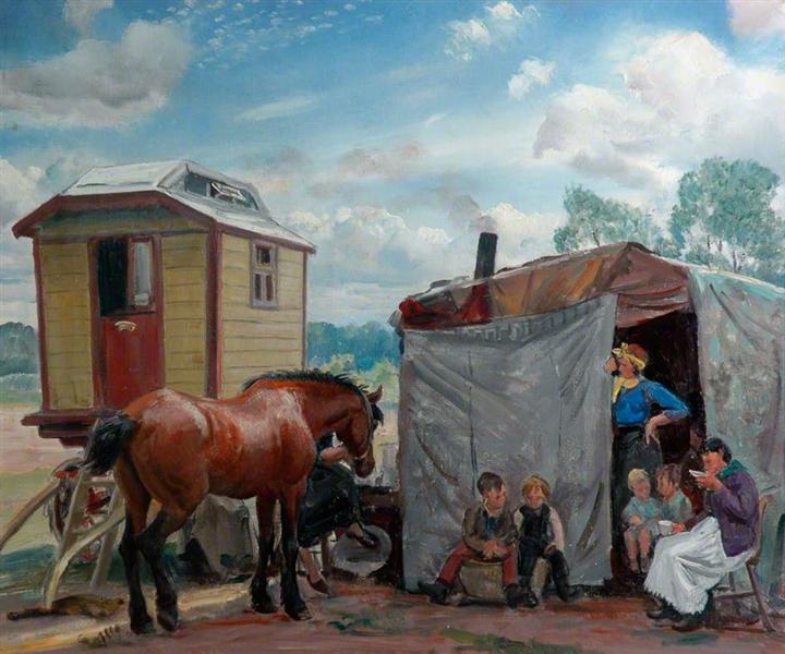 Dame Laura Knight, Gypsies, Caravan and Pony, undated, The Roebuck Collection, Craven Museum, Skipton, UK.