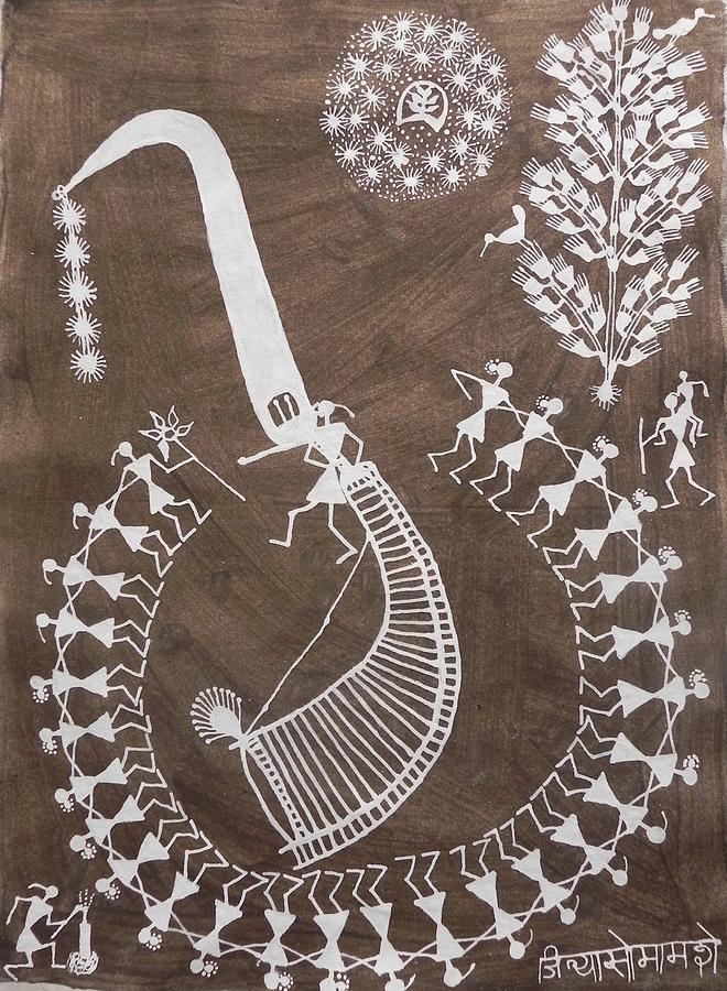 Warli painting, Jivya Soma Mashe, The Tarpa Player And The Dancers, date unknown.