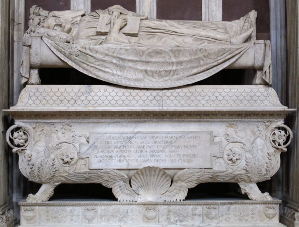 Desiderio da Settignano, Tomb of Carlo Marsuppini, Basilica of Santa Croce, Florence, Italy. 