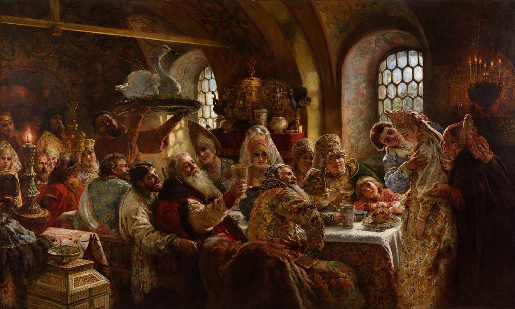 Russian headdress. Konstantin Makovsky, A Boyar Wedding Feast, 1883, Hillwood Estate, Museum & Gardens, Washington, USA.