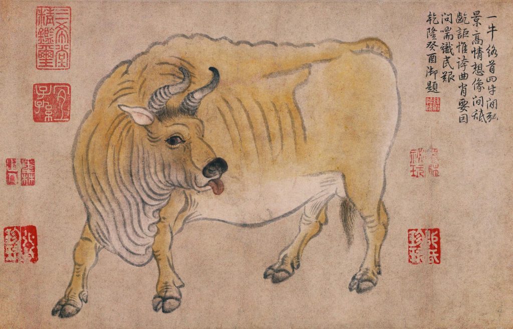 Han Huang (attr.), Five Oxen, ink and color on paper, 8th century, Chinese paintings.