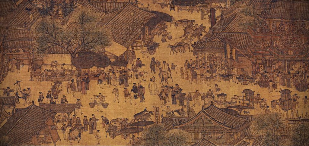 Zhang Zeduan, Along the River During the Qingming Festival, detail, 12th century, handscroll, ink and colors on silk, Chinese painting