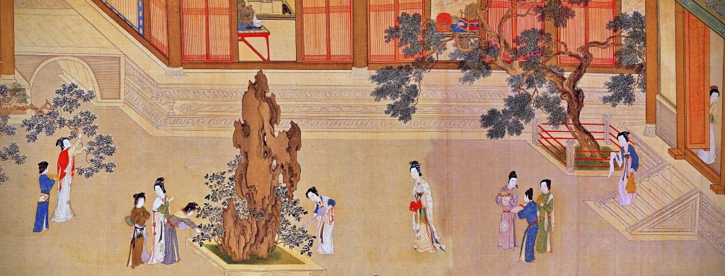 Qiu Ying, Spring Dawn in the Han Palace, detail, 1552, handscroll, color on silk, Chinese painting.