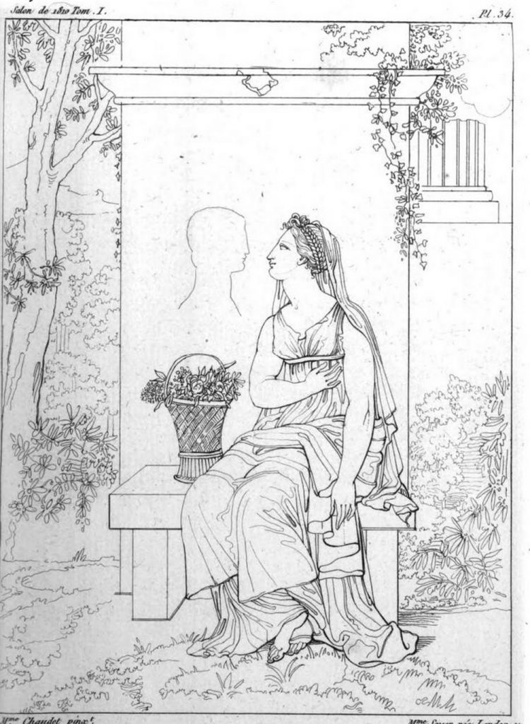 Dibutades. Jeanne-Élisabeth Chaudet, Dibutade Coming to Visit Her Lover's Portrait, 1810.