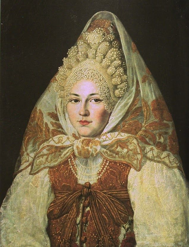 Russian headdress. Abram Klyukvin, A woman in a Toropetsky pearl headdress and a scarf, Private collection, beginning of 20th century