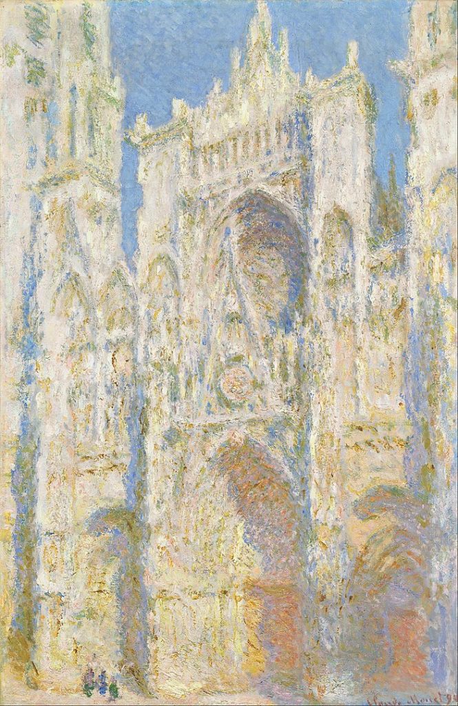 sunshine paintings: Claude Monet, Rouen Cathedral: The Portal (Sunlight), 1894, The Metropolitan Museum, New York City, USA.