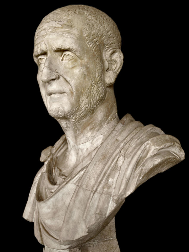 Bust of Roman Emperor Trajan Decius, Capitoline Museums, Rome, Italy. 