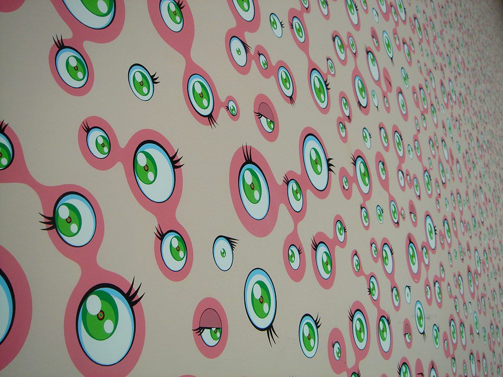 Installation view: Takashi Murakami' work, 2007, Museum of Contemporary Art, Chicago, IL, USA. Jellyfish Eyes Motif