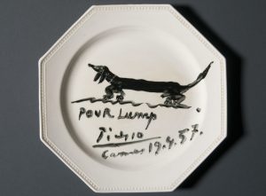 Souvenir luncheon plate painted by Pablo Picasso, 1957. Photo by Pete Smith/ Lewis Art Cafe.