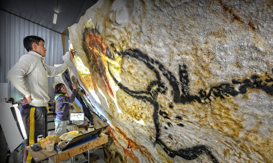 Artists working on the cave replica for Lascaux IV.