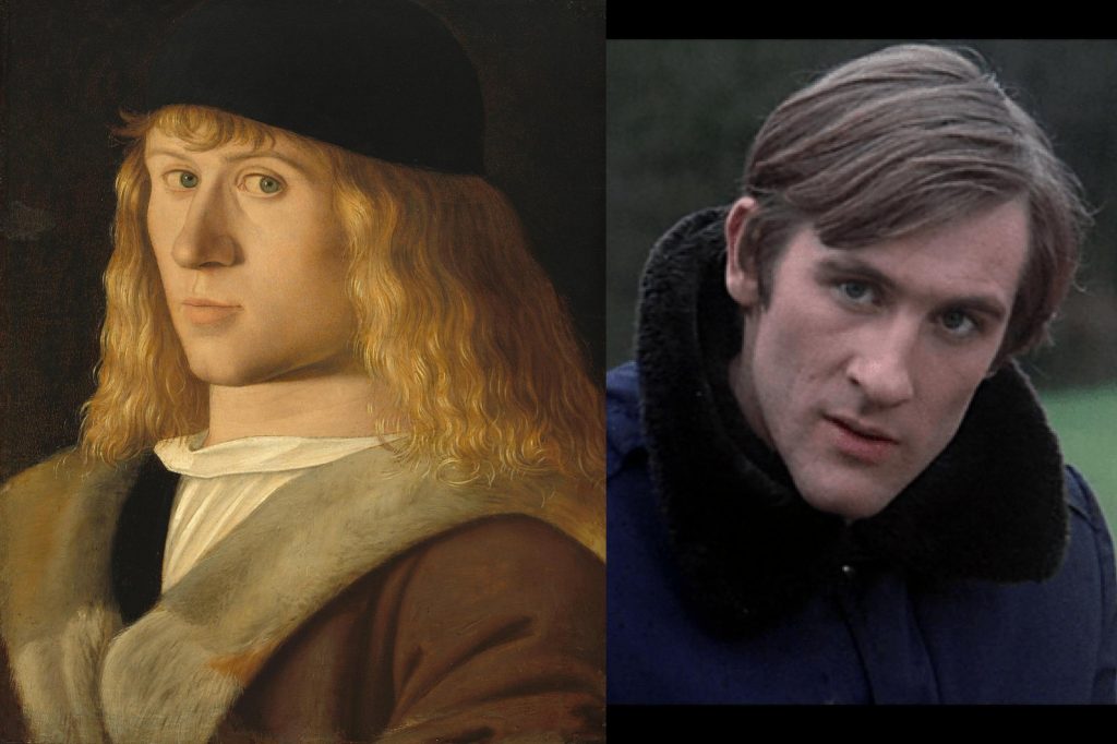 Doppelgängers in Art; Left: Jacopo de' Barbari, Portrait of a Young Man, c. 1505, National Gallery of Art, Washington, DC, USA; Right: Actor Gerard Depardieu