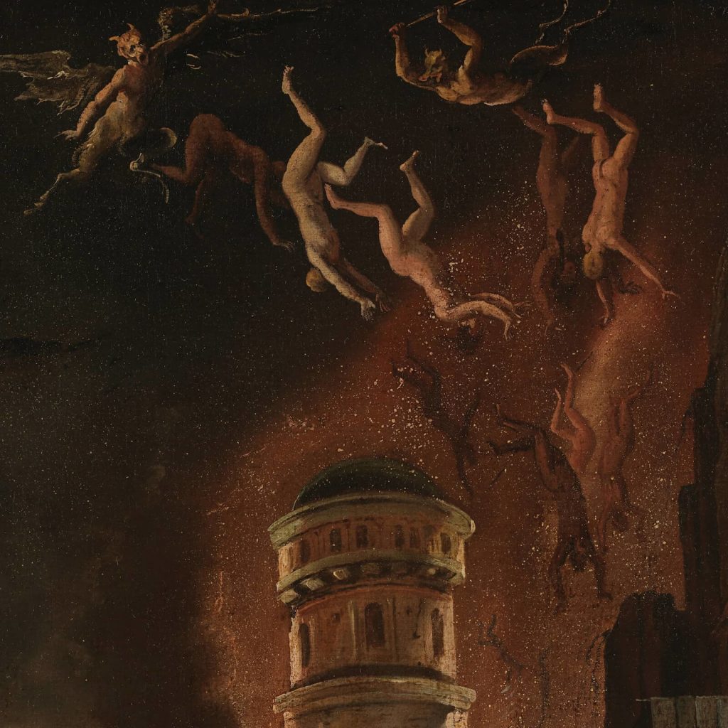 Jacob Isaacsz van Swanenburgh, Aeneas Taken by the Sibyl to the Underworld, 17th century, Musées royaux des Beaux-Arts de Belgique, Brussels, Belgium. Detail of Falling Damned Souls.