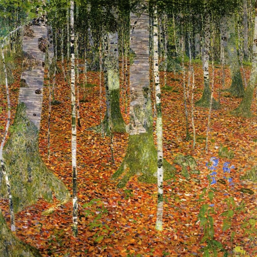 Autumn paintings: Gustav Klimt, Birch Forest I, 1902, private collection. WikiArt.
