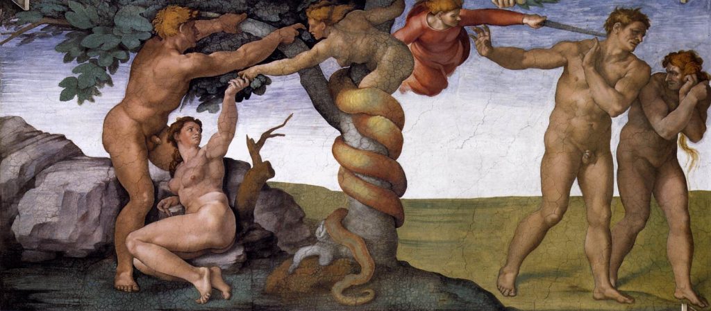 Michelangelo, Fall and Expulsion from Garden of Eden, 1510, Sistine Chapel, Vatican City, Vatican.