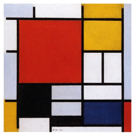 Learn about Art: Piet Mondrian, Composition with Large Red Plane, Yellow, Black, Gray and Blue, 1921, Kunstmuseum Den Haag, The Hague, Netherlands.