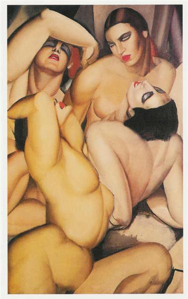 Painting of four white female nudes. Tamara de Lempicka, Group of Four Nudes, 1925, private collection. Courtesy of Tamara de Lempicka Estate.