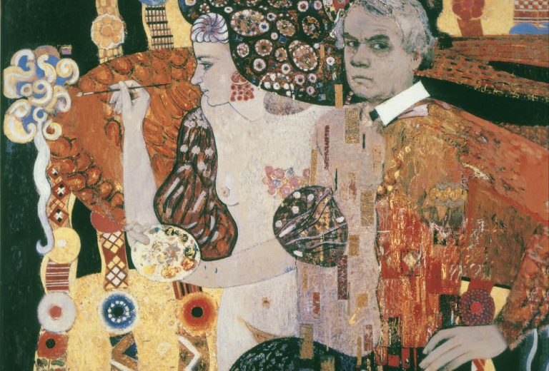 Viktor Zaretsky ukraine: Viktor Zaretsky, Artist with a Muse, Self-portrait, 1987. Ukrainian Unofficial. Detail.
