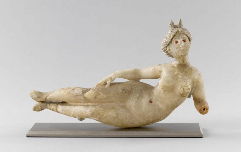 Parthian female Statuettes: Statue of a reclining nude goddess, 1st century BCE-1st century CE, Louvre, Paris, France.
